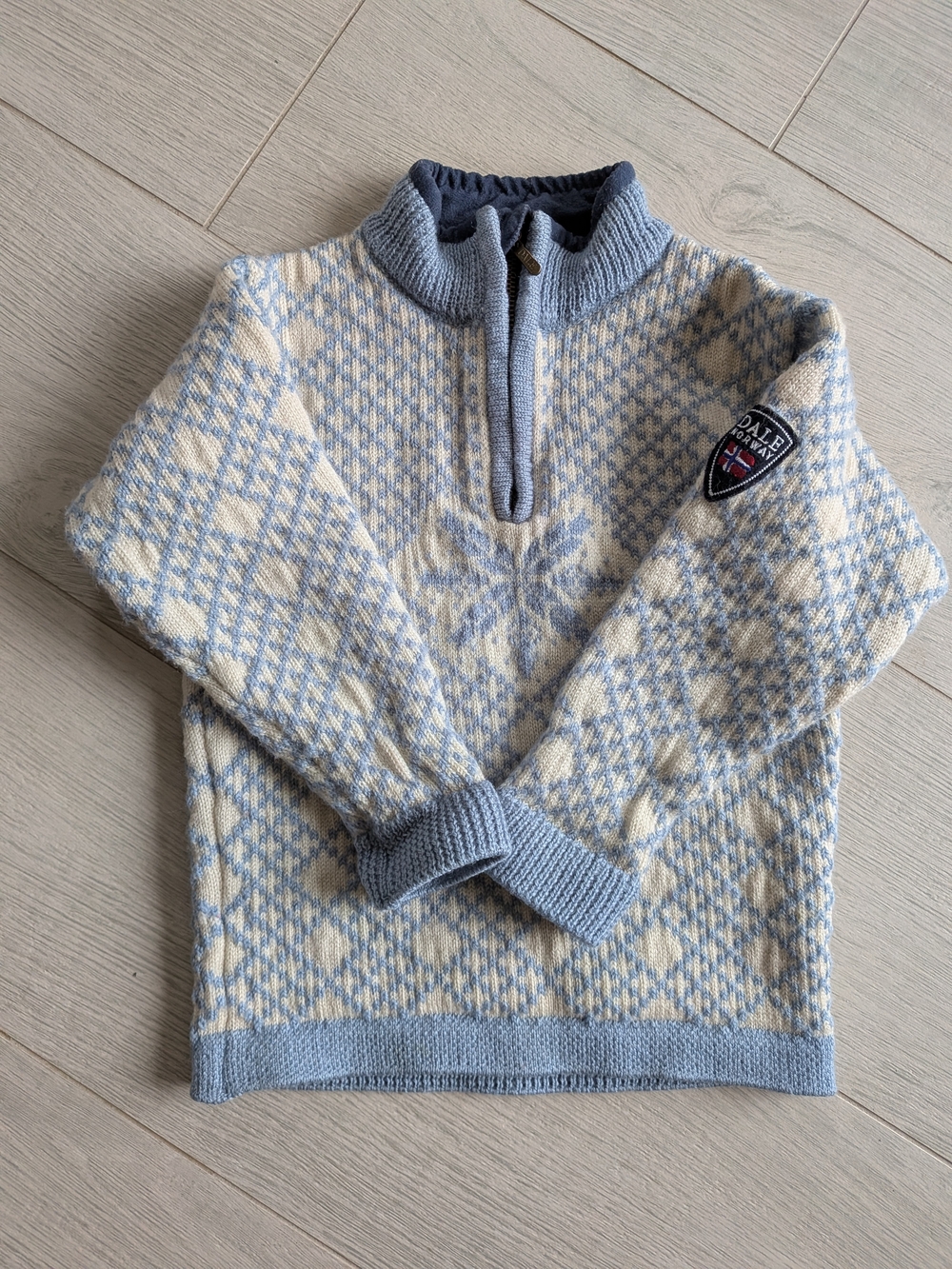 Dale of Norway Kids Size 6 Light Blue & Cream Half-Zip Wool Sweater